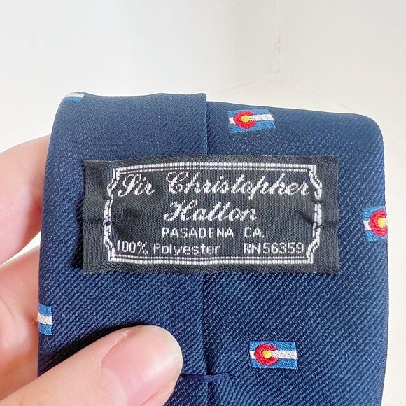 Sir Christopher Hatton Navy Blue Colorado Flag Tie - Picture 4 of 7